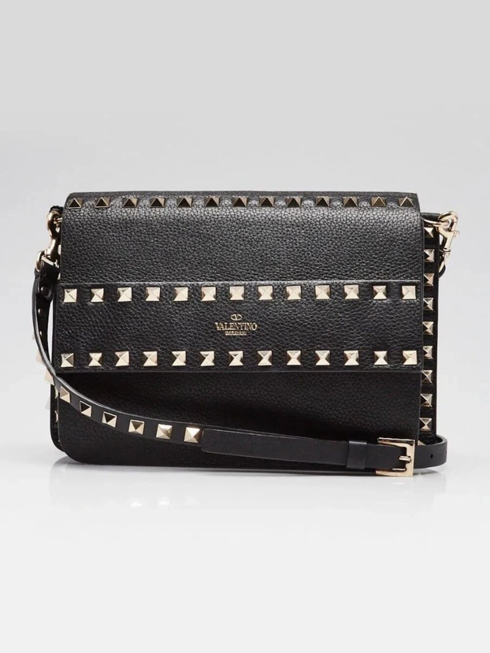 Valentino Black Pebbled Leather Rockstud Small Crossbody Bag